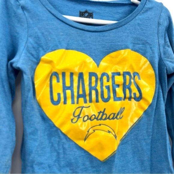 NFL CHARGER'S Girl's Powder Blue & Yellow Heart Long Sleeve Graphic Tee Size XS - Picture 2 of 10